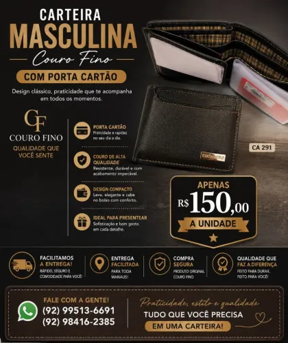Carteira Masculina Couro Fino
