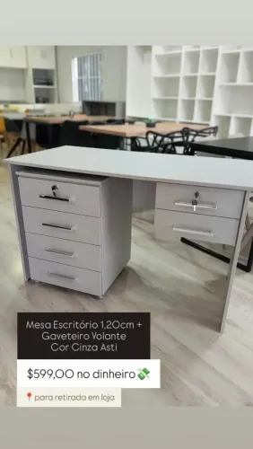 Mesa Escritório + Gaveteiro Volante Cinza Asti