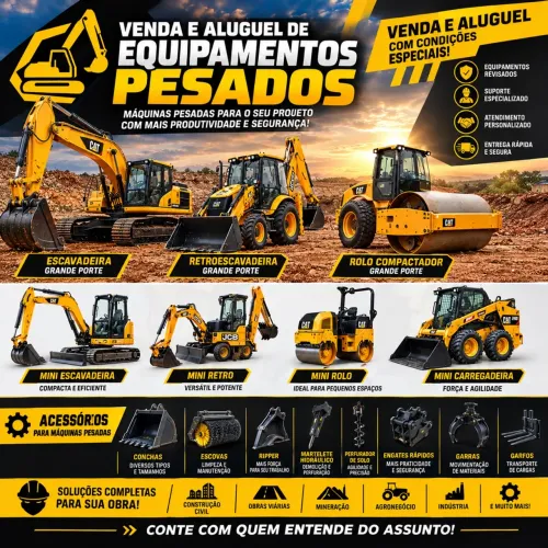 VENDA E ALUGUEL DE MÁQUINAS PESADAS, MINI MÁQUINAS E ACESSÓRIOS