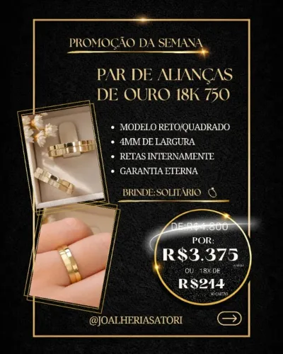 PAR DE ALIANÇAS OURO 18K- MODELO PROMOÇÃO DA SEMANA