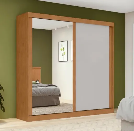 Guarda-Roupa Casal Versatile 2 Portas de Correr com Espelho e 2 Gavetas