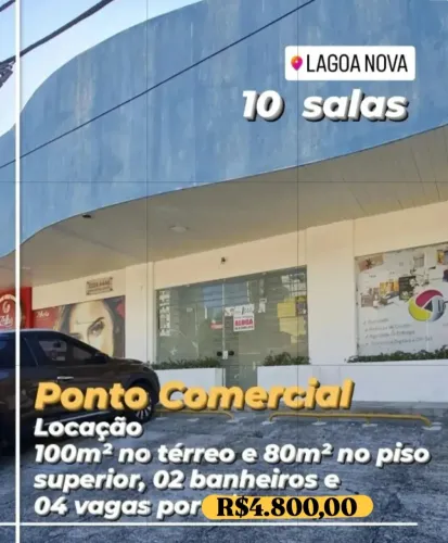 Ponto Comercial disponível para locação com 180m², sendo 100m² no térreo, 04 vagas por R$4