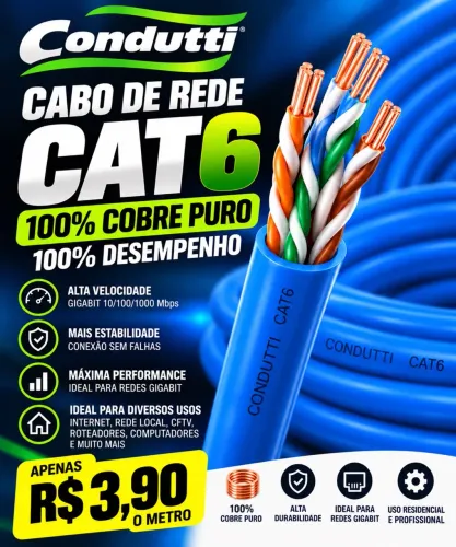 ? Cabo de Rede CAT6 CONDUTTI 100% Cobre Puro Gigabit RJ45 - Alta Performance!
