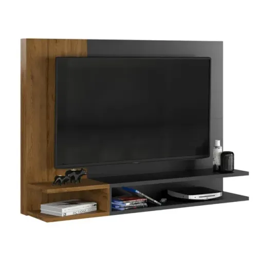 Painel para TV 50 Polegadas Milão com Nicho e Prateleira (Preto Natura)