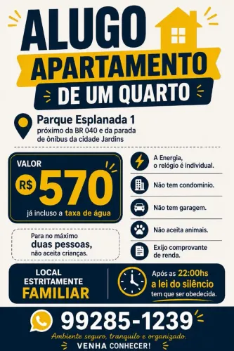 Alugo apartamento de 1 quarto no Parque Esplanada 1, próximo a passarela da cidade Jardins