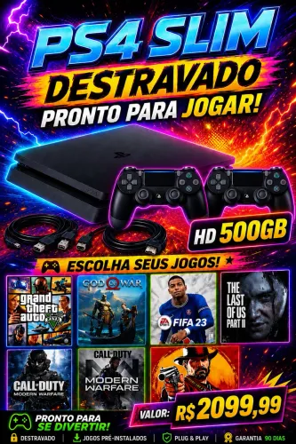 Ps4 slim 2 controles Destravado com jogos a sua escolha + Garantia de loja