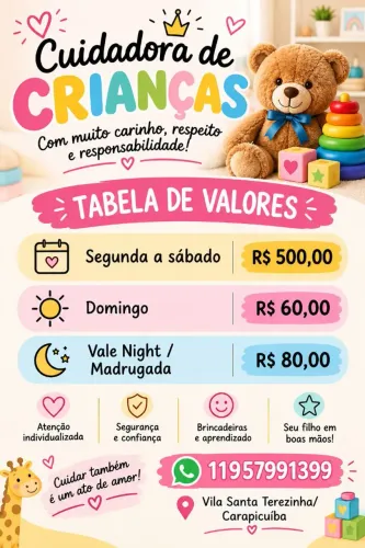 Cuidadora de crianças/ Vila Santa Terezinha, Carapicuíba.