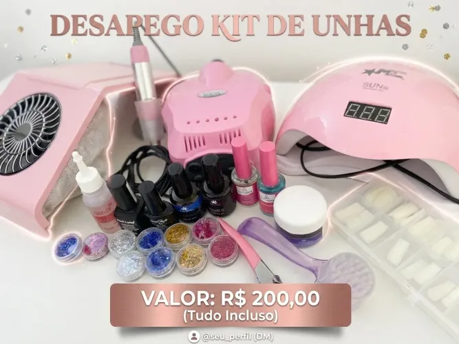 Kit Completo de Alongamento de Unhas / Gel - Cabine + Lixadeira + Sugador