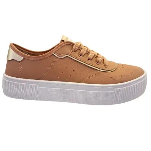 Tênis Feminino Casual Alto Confortável Moleca Brilho Nude *