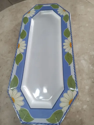 Travessa longa vidro pintado elegante