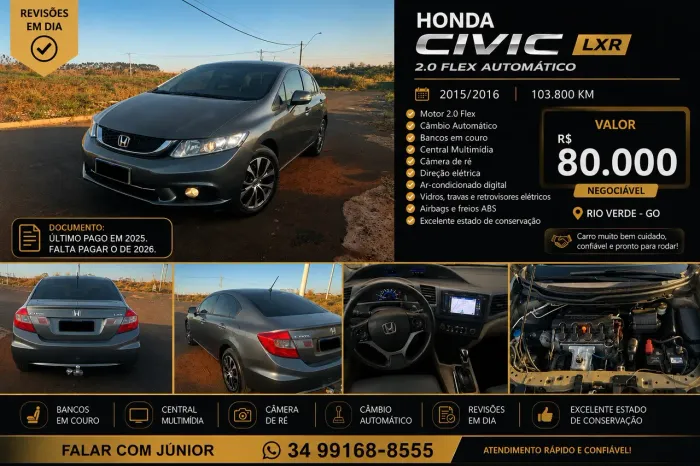 Honda Civic Sedan LXR 2.0 Flexone 16V Aut. 4P 2016