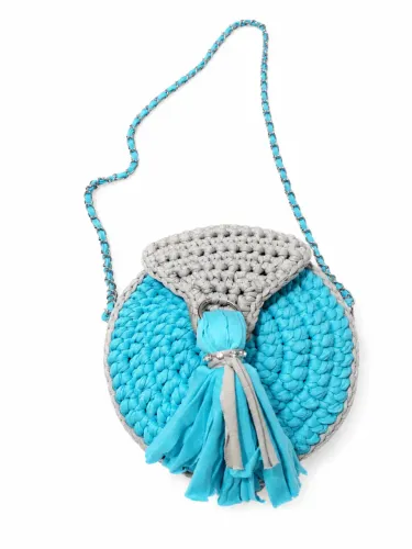 Bolsa Feminina Redonda Crochê Fio De Malha Alça Transversal