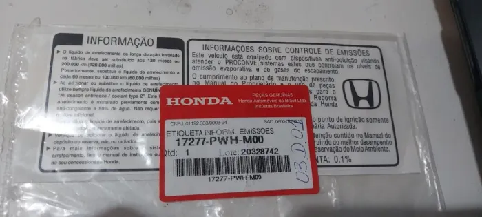 Adesivo etiqueta motor emissões Honda