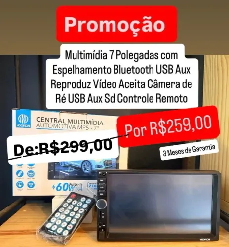 Multimidia Mp5 tela 7 Pol Bluetooth Espelhamento Aceita Camera Usb Carro Som