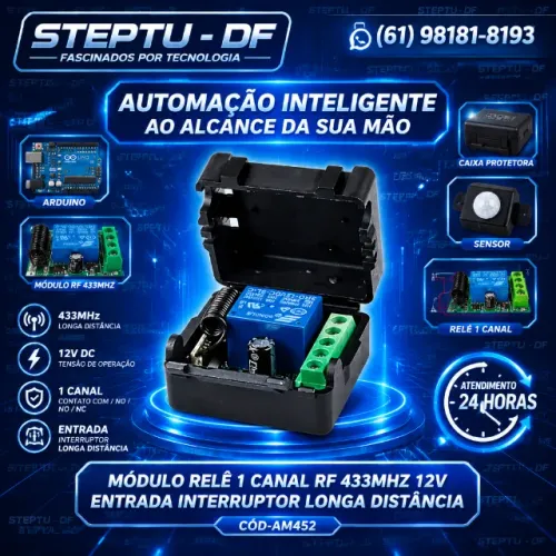 Módulo Relê 1 Canal Rf 433mhz 12v Entrada Interruptor Longa Distância Arduino COD-AM452