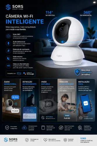Câmera de segurança wi-fi e Pan/ Tilt