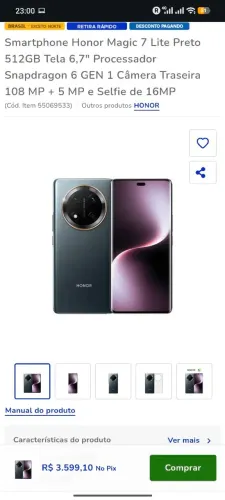 Celular honor Magic 7lite 12gb ram e 512hd novo