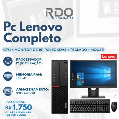 Computador Empresarial Completo Lenovo Core I7 6A 08GB RAM SSD 240GB