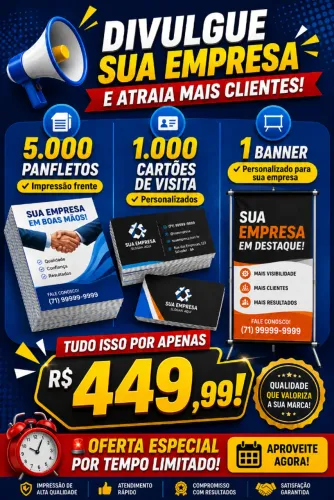 Super promoção: 5000 panfletos + 1000 cartões de visita +1 banner 80x120