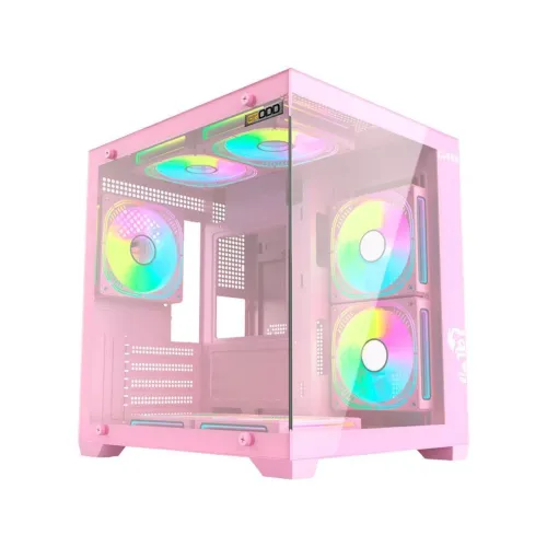 Gabinete Gamer Grodd Candy Rosa Suporte até 7 Fans Vidro Temperado