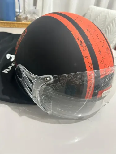 Capacete Kraft Plus Vintage Historic 66 Preto Fosco e Laranja - Novo