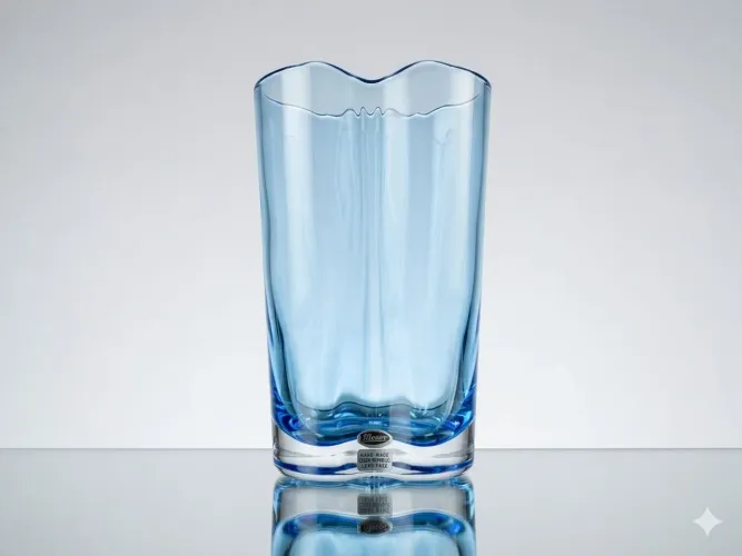 Vaso de cristal azul, feito a mão, na Repúblic Tcheka, peça para colecionador. 