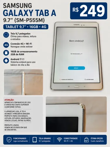 Samsung Galaxy Tab A 9.7 P555M 16GB 4G - R$ 249