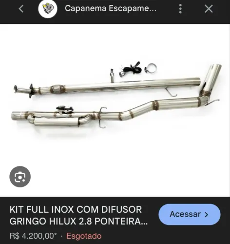 KIT FULL INOX COM DIFUSOR GRINGO HILUX PONTEIRA EM 4 POLEGADAS ATRAS DA RODA