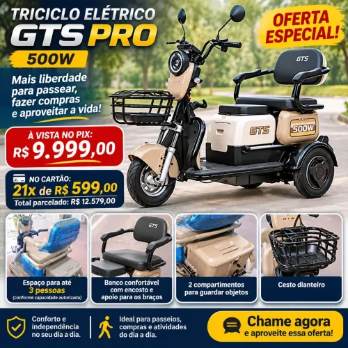 TRICICLO ELÉTRICO GTS PRO 500W - OFERTA IMPERDÍVEL!