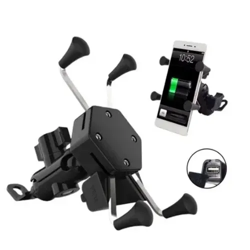 Suporte Garra Para Celular Moto Universal Com Carregador Usb