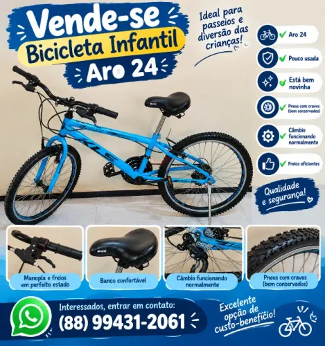 Vendo Bicicleta infantil aro 24 , pouco usada,está bem novinha.