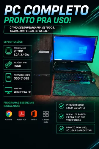COMPUTADOR COMPLETO - i7 / 16GB RAM - ACEITO CARTÃO