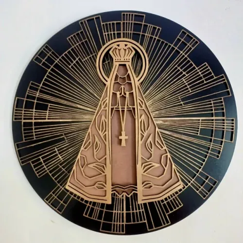 Quadro Nossa Senhora 3D em mdf detalhes em dourado 30x30cm