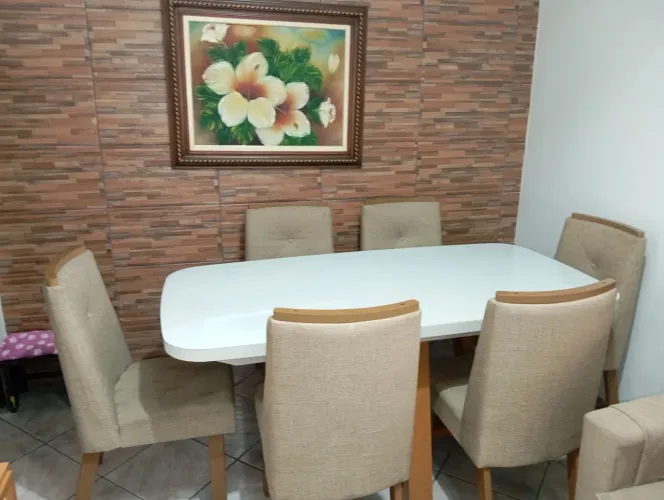 Mesa de jantar 6 lugares tampo de vidro.
