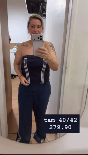 conjunto top e calça jeans inspiração ADIDAS