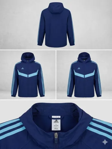 Jaqueta Corta-Vento ADIDAS Tiro Masculina Azul com Capuz - Tamanho L (G)