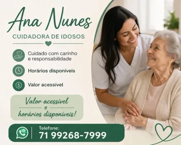 CUIDADORA DE IDOSOS, PREÇO NEGOCIÁVEL 