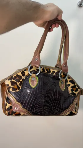 Bolsa Sophia Sena - Couro Legítimo Vintage (Mix Onça e Croco)