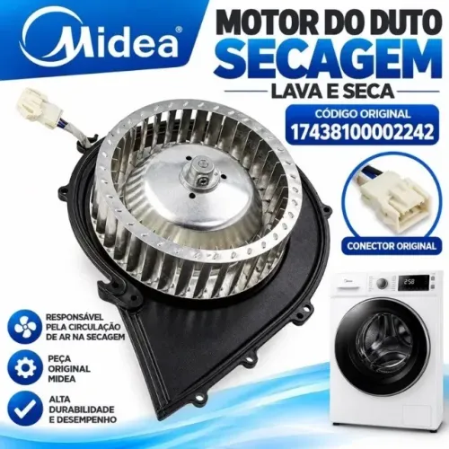 Motor Duto Secagem Lava e Seca Midea 17438100002242 Original 220V