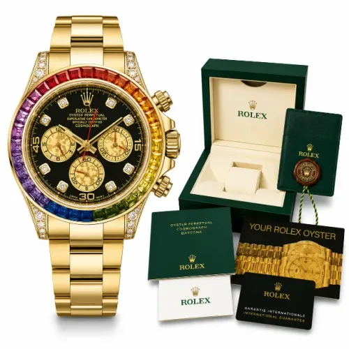 Rolex Daytona Rainbow Dourado Mostrador Preto Automático Premium