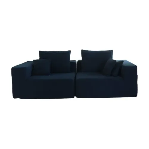 Sofá Modular 3 Lugares Tecido Bouclé Rute Azul