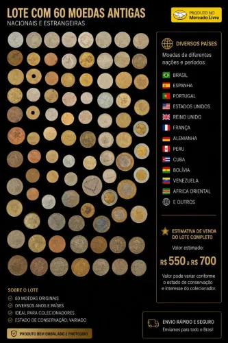Coleção de 60 Moedas Antigas de Diversos Países - Raras