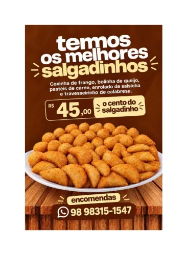Promoção cento de salgadinhos 45 reais 