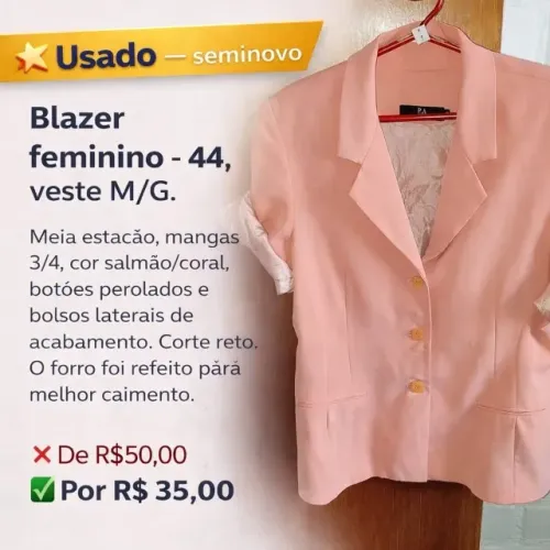 Blazer feminino M/G. Meia estação.