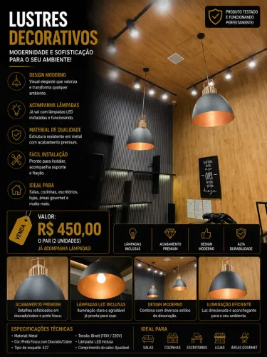 Par de Lustres Decorativos Modernos 2 Unidades com Lâmpadas LED