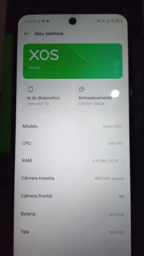 Celular infinix hot 50i 256 GB novo cheirando a novo