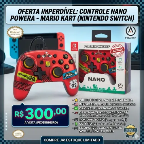 Controle Nintendo Switch Mario Kart: Racer Red Nano Enhanced  - PowerA