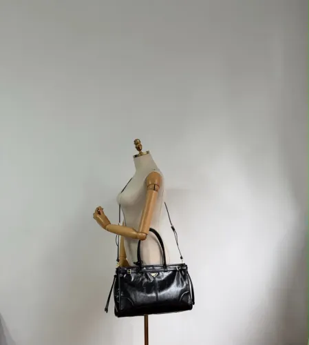 Bolsa grande couro legítimo preto modelo italiano bonnie Prada