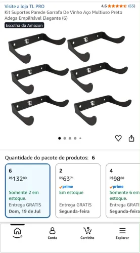 Kit Suportes Parede Garrafa De Vinho Aço Multiuso Preto Adega Empilhável Elegante
