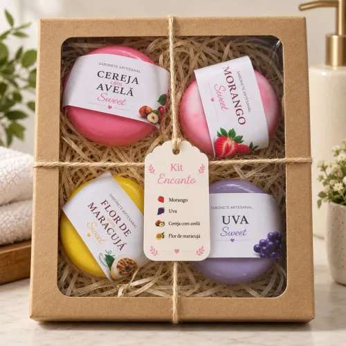 Kit Presente com 4 Sabonetes Artesanais Perfumados